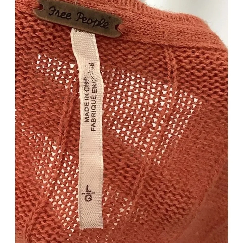 Free People Sz L Wrap Front Cropped Plunge Neck Sweater Red Linen Cotton